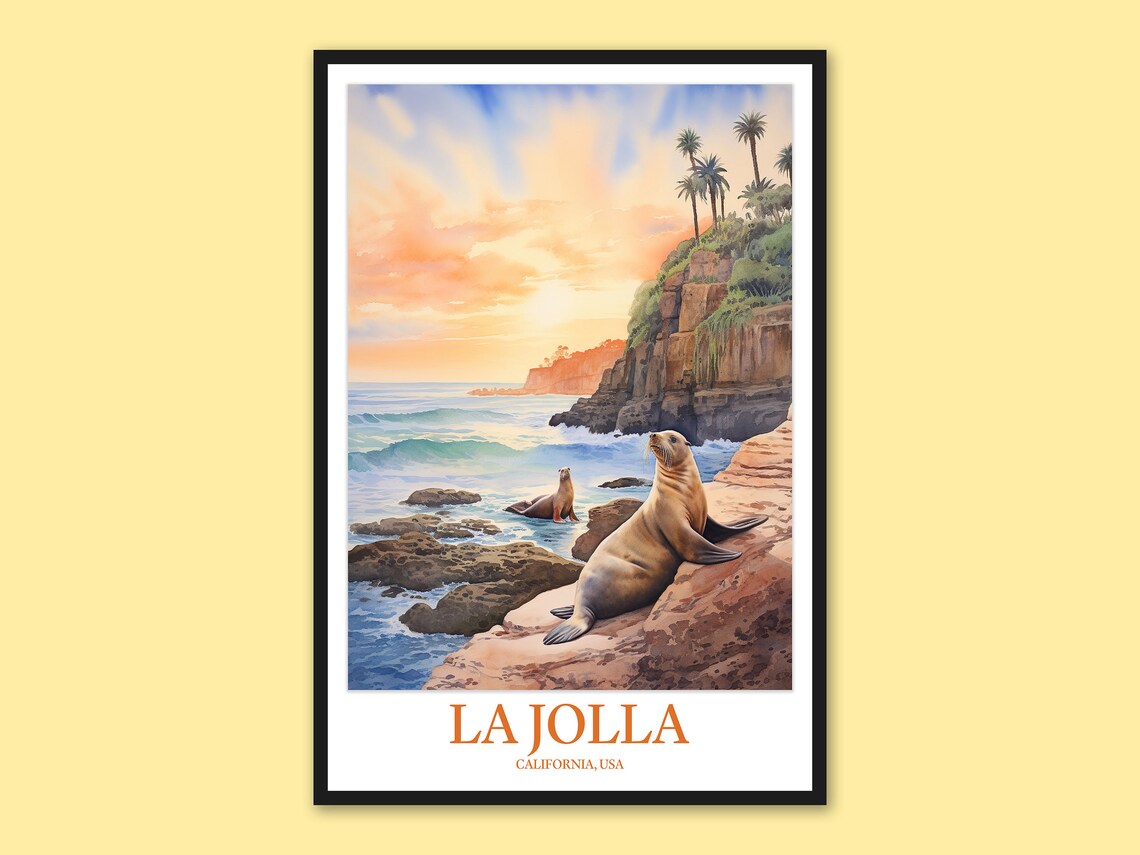 La Jolla Cove Seal Print San Diego Travel Poster