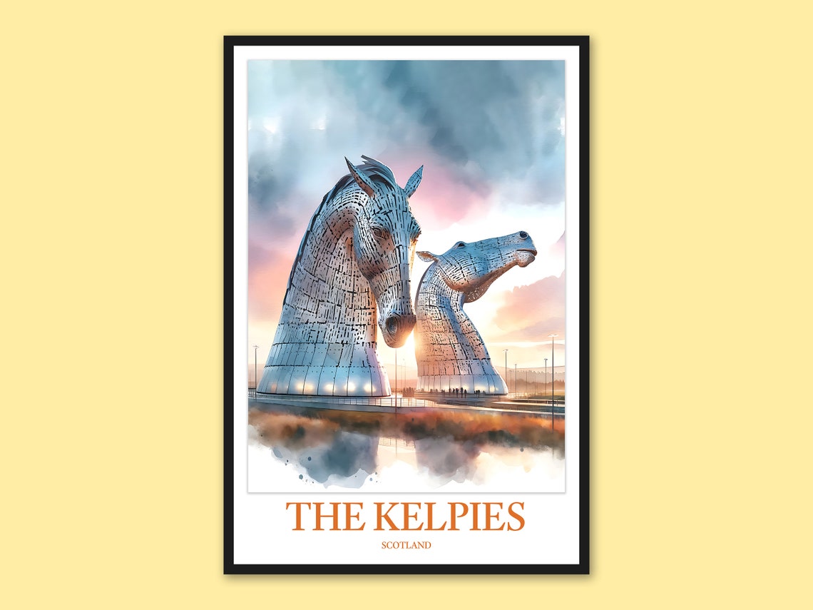 The Kelpies Scotland Travel Poster