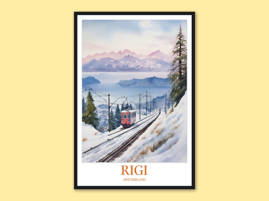Rigi Switzerland Snowy Cogwheel Train Mountain Travel Poster
