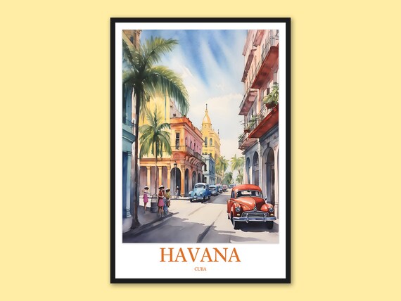 Havana Travel Poster Vintage Car Architecture Art