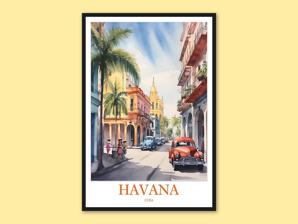 Havana Travel Poster Vintage Car Architecture Art
