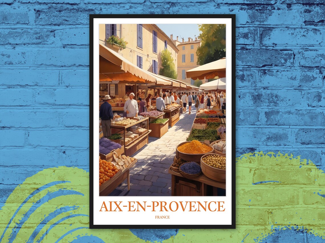 Aix-en-Provence Bustling Market Stalls Sunny Day Travel Poster