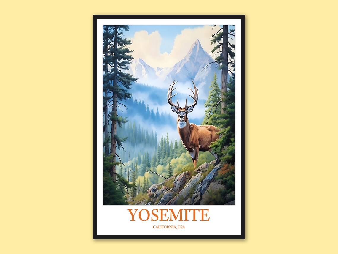 Yosemite National Park Deer Majestic Buck Mountain Wildlife Poster