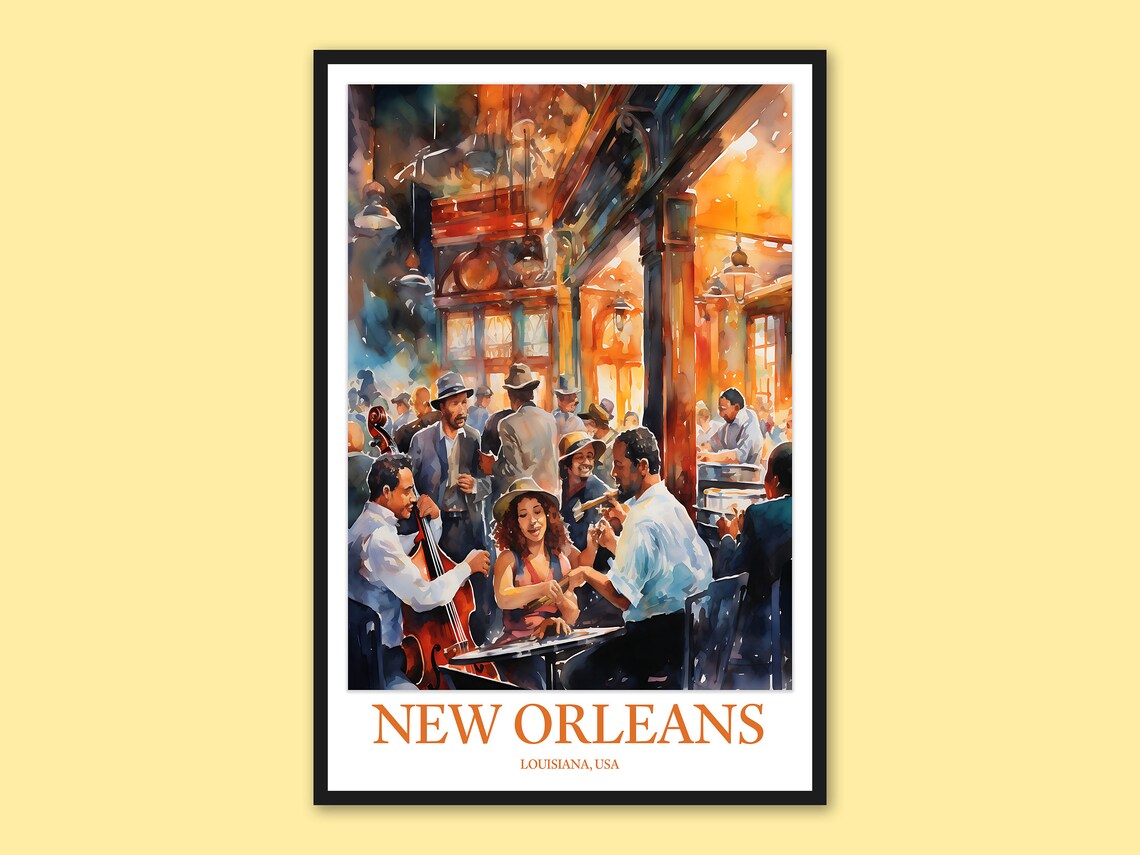 New Orleans Louisiana French Quarter Live Jazz Scene Travel Poster