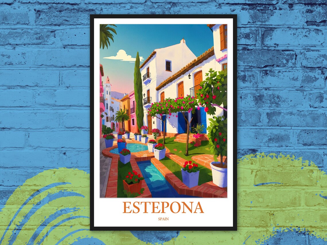Estepona Spain Colorful Flower Pots Andalusian Street Art Poster