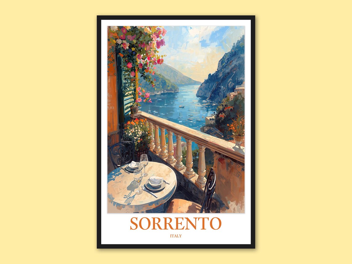 Sorrento Italy Sunlit Terrace Dining Table Flowers Bay View Poster