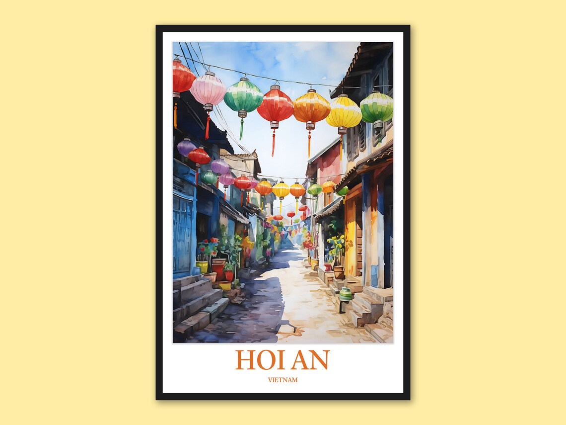 Hoi An Vietnam Lantern Street Old Town Watercolor Travel Poster
