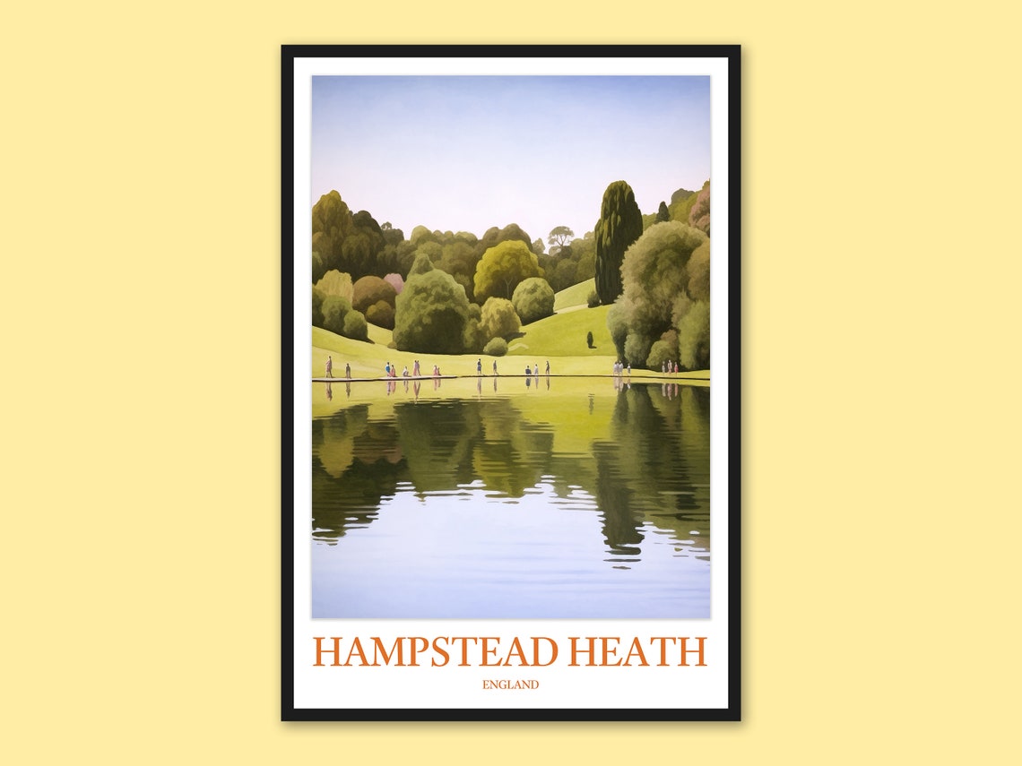 Hampstead Heath Serene Pond Reflection Summer Landscape Art Poster