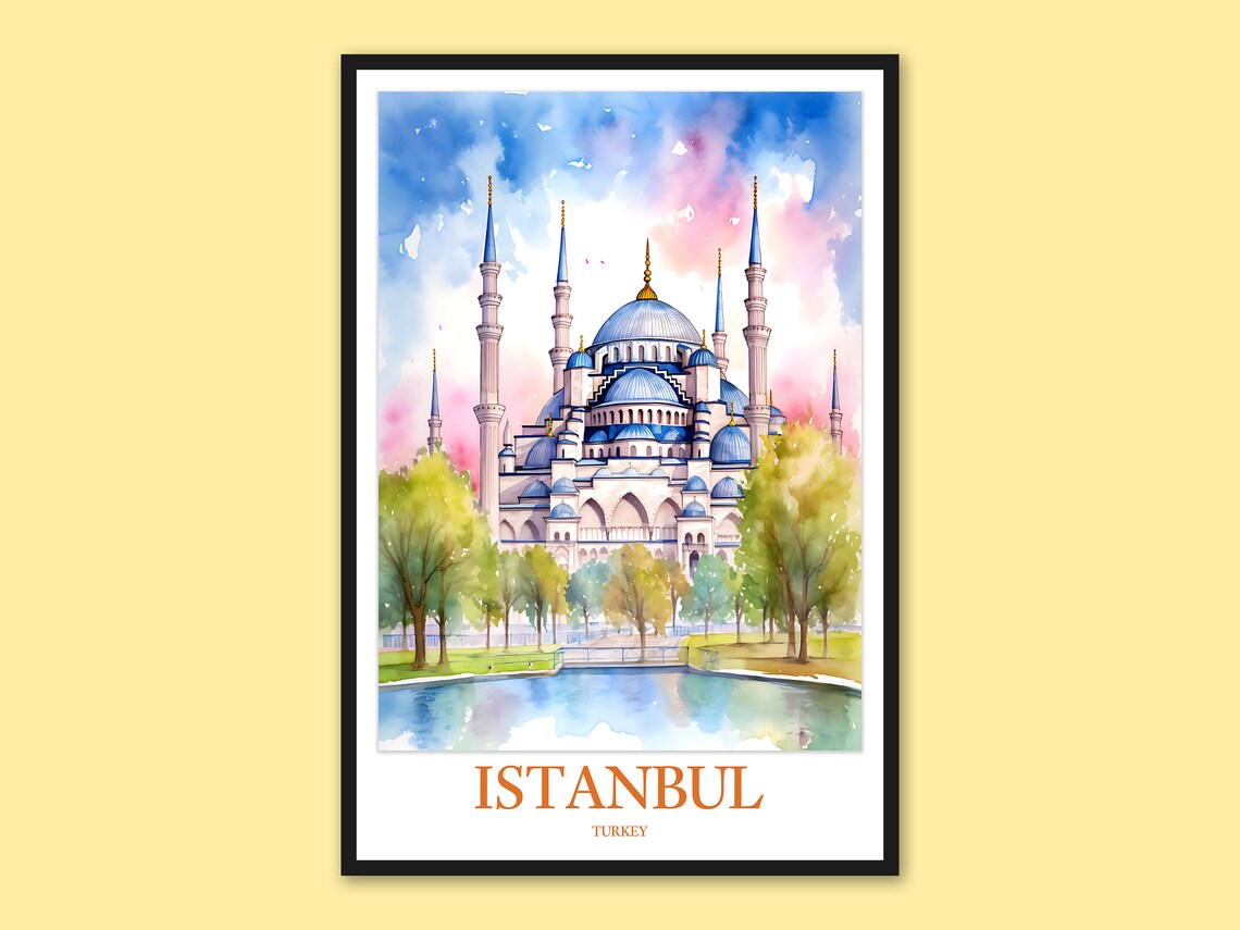 Istanbul Turkey Hagia Sophia Blue Dome Garden Watercolor Poster