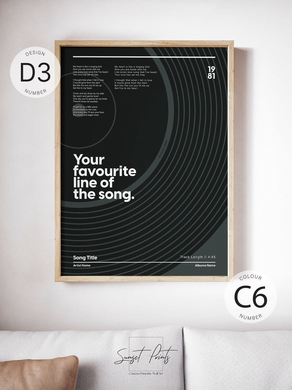 Vinyl Record Song Lyrics Art Print, Personalized Music Gift - Image 2