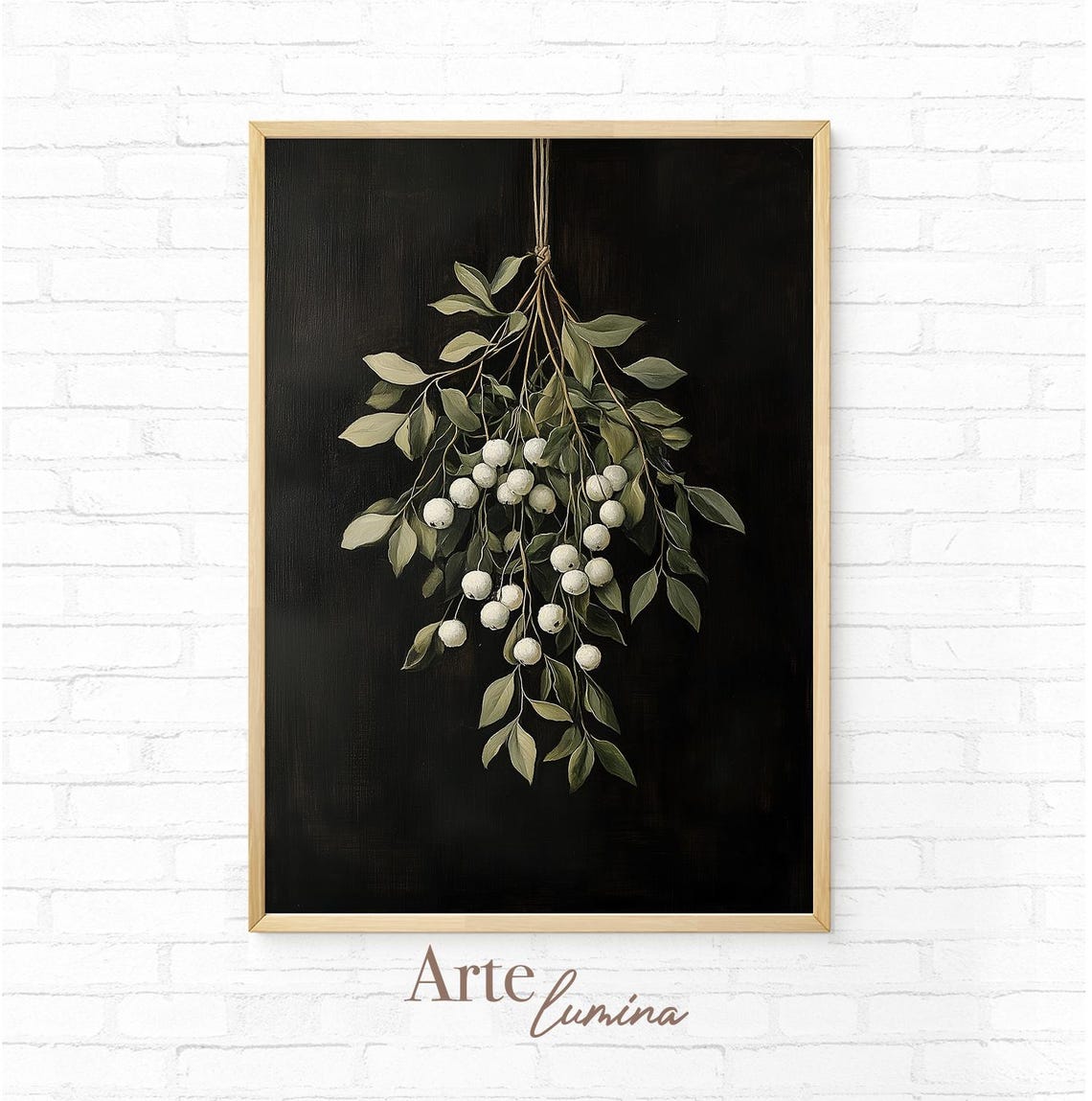 Hanging White Snowberries Branch on a Dark Ground Art Poster
