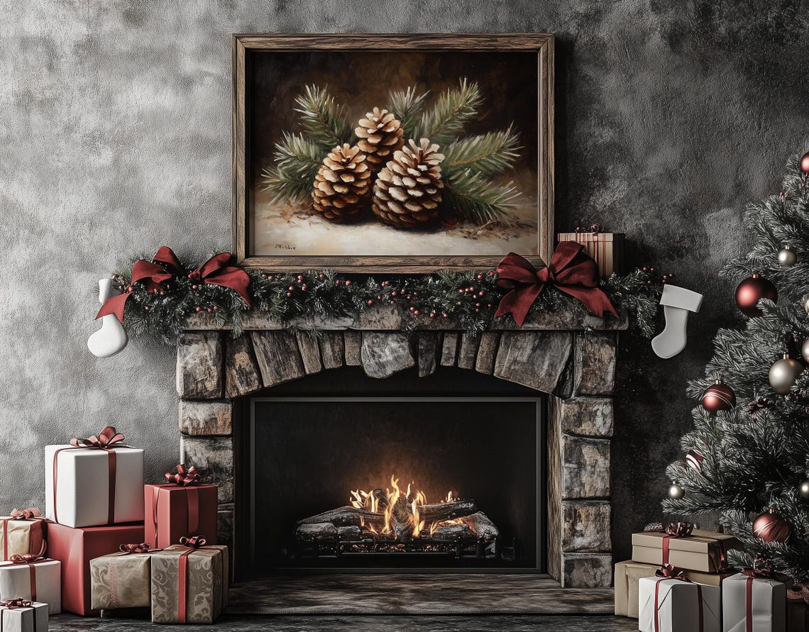 Three Pinecones with Snowy Pine Branches Winter Botanical Poster - Image 6