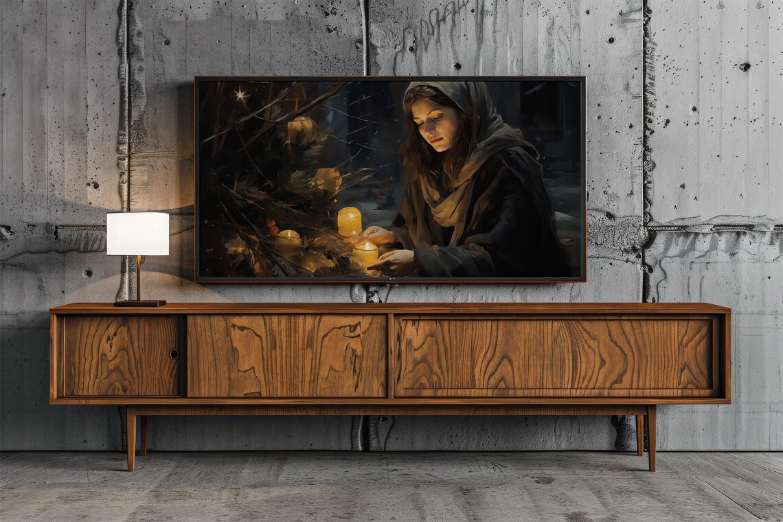 Candlelit Christmas Eve Scene with a Hooded Woman Holiday Poster - Image 4