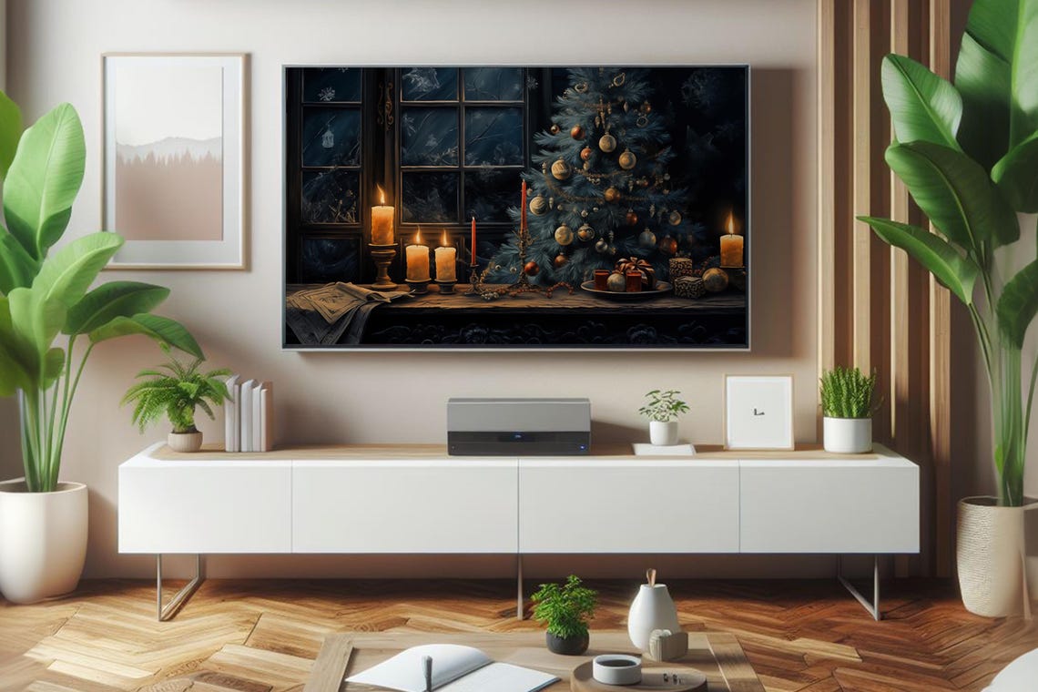 Cozy Christmas Candlelight Windowsill with Tree Holiday Art Poster - Image 3