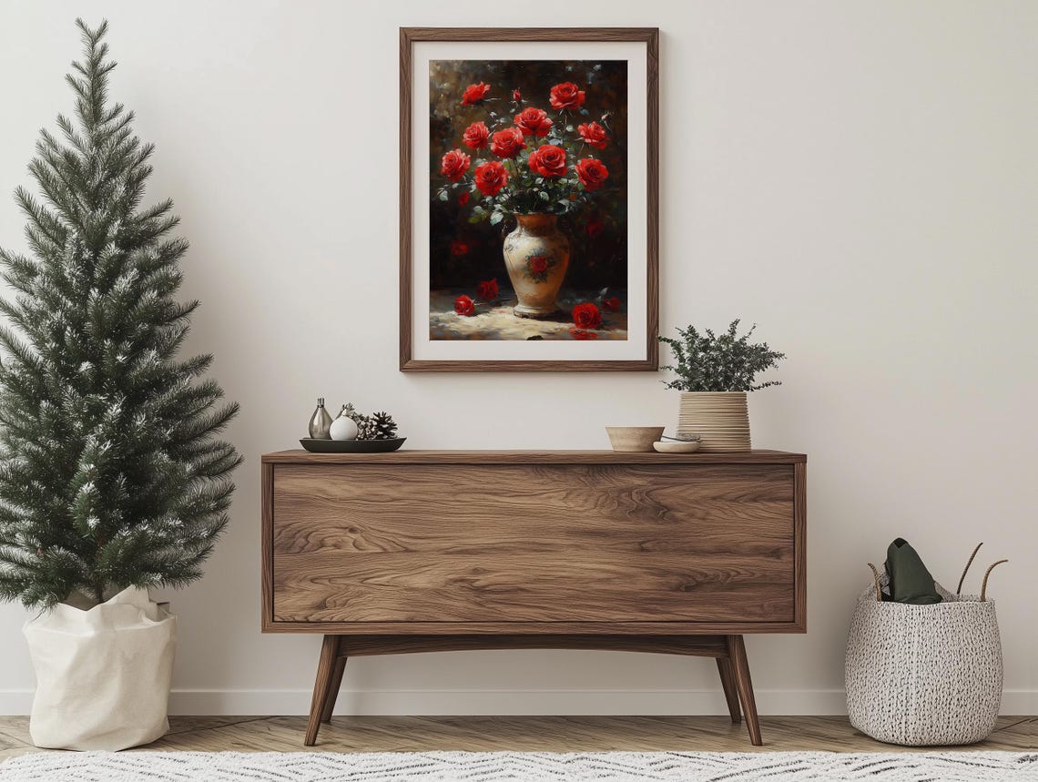 Dramatic Red Roses Bouquet in an Ornate Decorative Vase Poster - Image 2