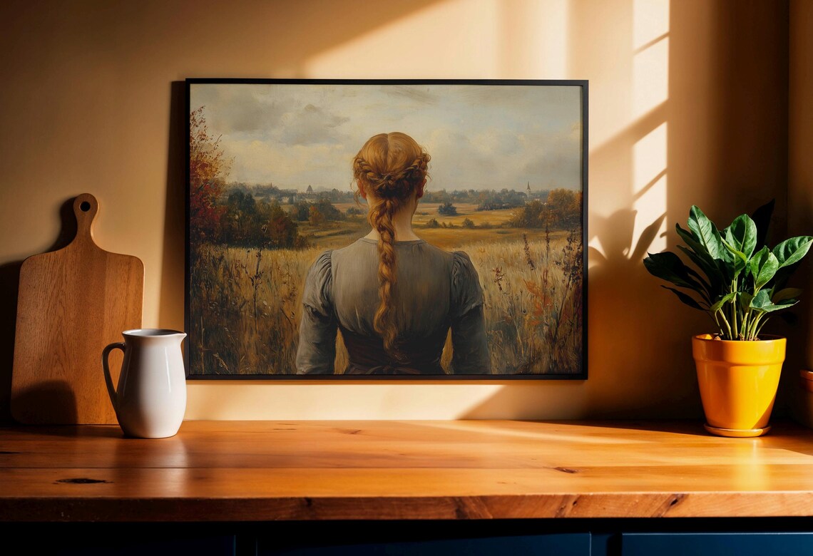 Braided Girl Gazing Over Autumn Fields Classical Painting Poster - Image 5
