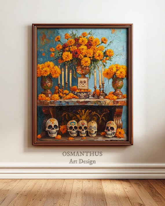 Day Of The Dead Altar Painting Vibrant Dia De Los Muertos Decor Floral And Skull Artwork Festive Wall Art Cultural Design 61