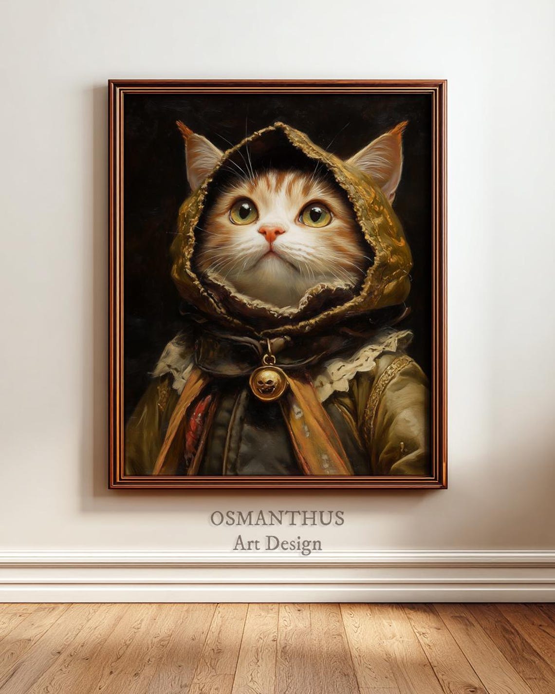 Halloween Cat In Costume Oil Painting Vintage Feline Art Spooky Holiday Decor Whimsical Pet Portrait Autumn Wall 107