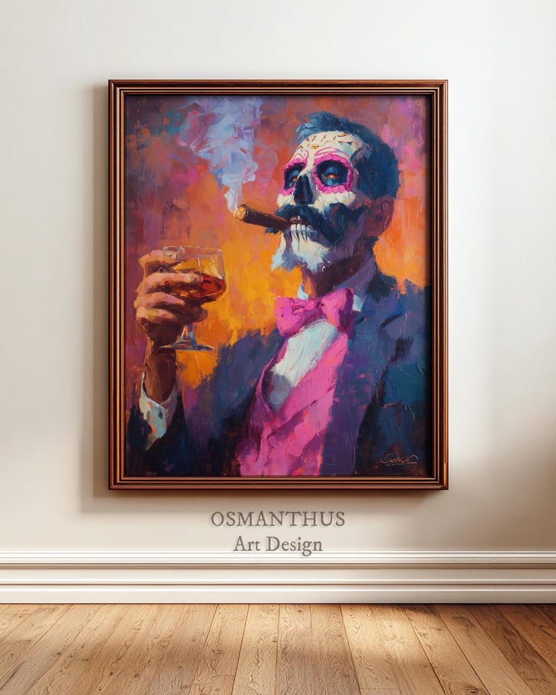 Dapper Skeleton Gentleman Cigar Whiskey Day Of The Dead Art Poster