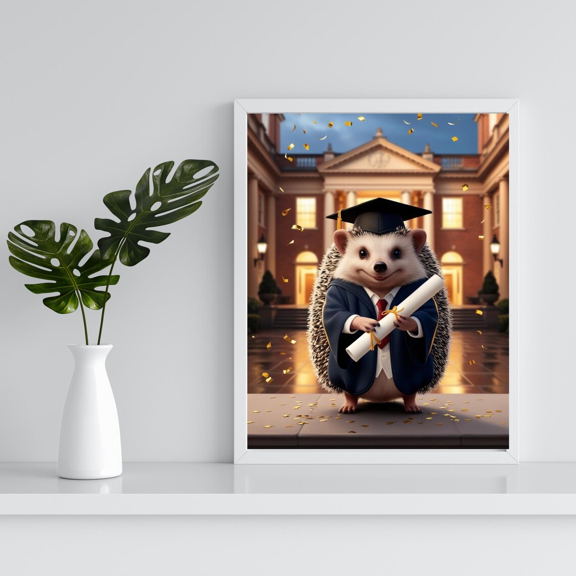 Cute Hedgehog Graduate In Navy Cap And Gown Holding Diploma Poster - Image 2