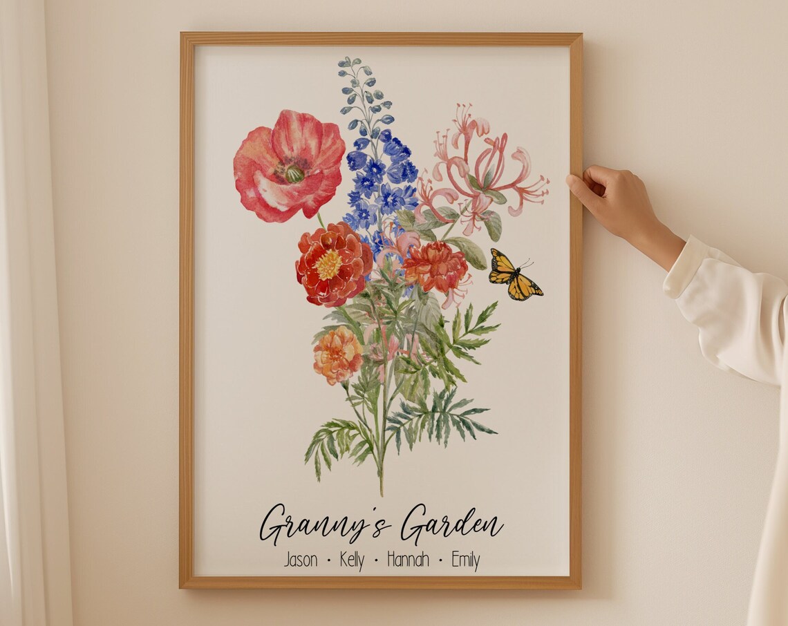 Birth Flower Family Bouquet Custom Art Print