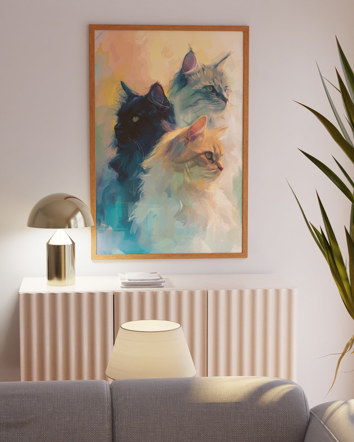 Impressionist Painting Trio of Long Haired Cats Sunset Poster - Image 3
