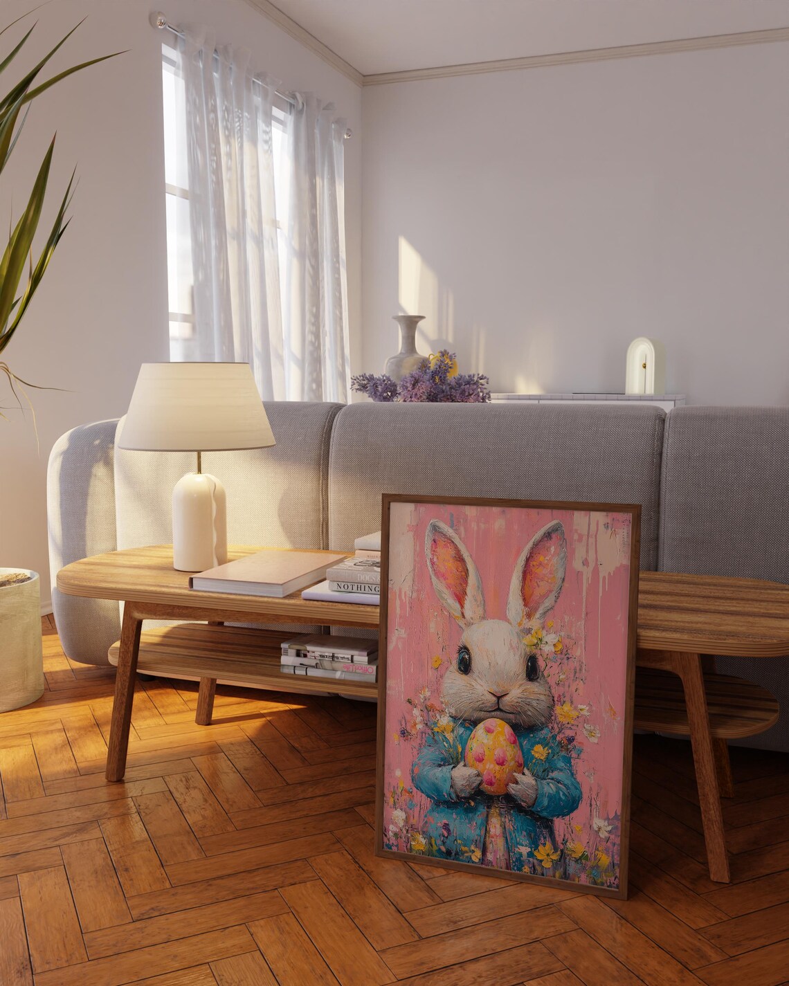 Easter Bunny Oil Painting, Preppy Easter Decor - Image 2