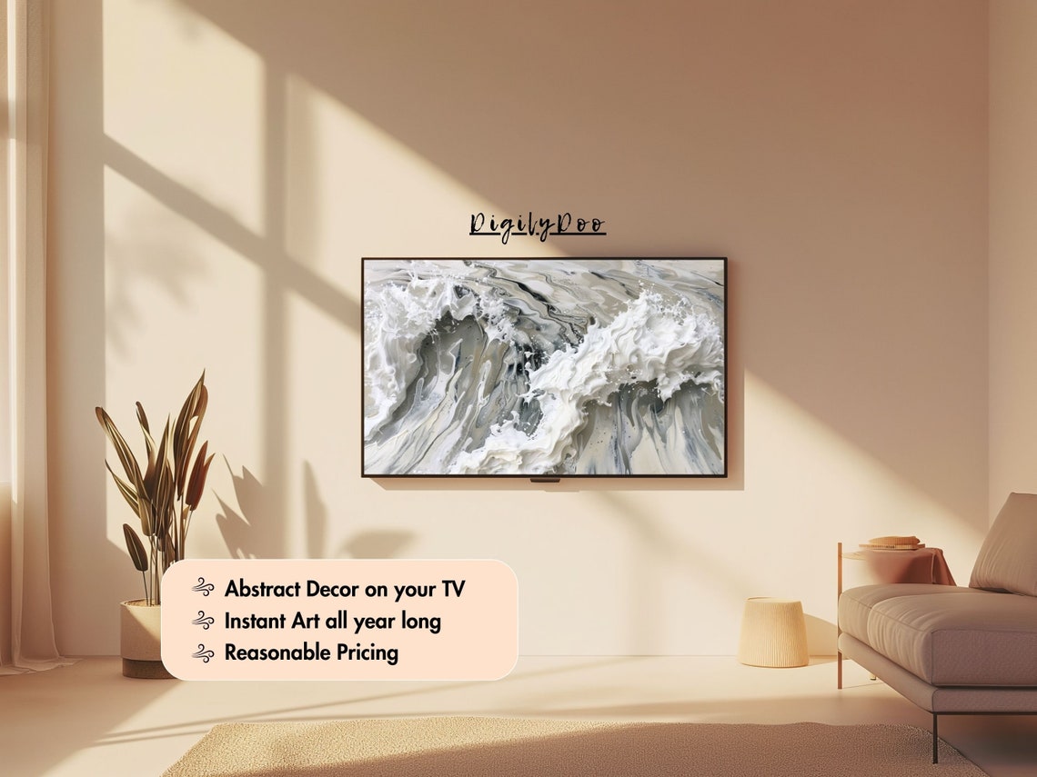 Black White Marble Waves Abstract Fluid Ink Swirl Modern Poster - Image 3