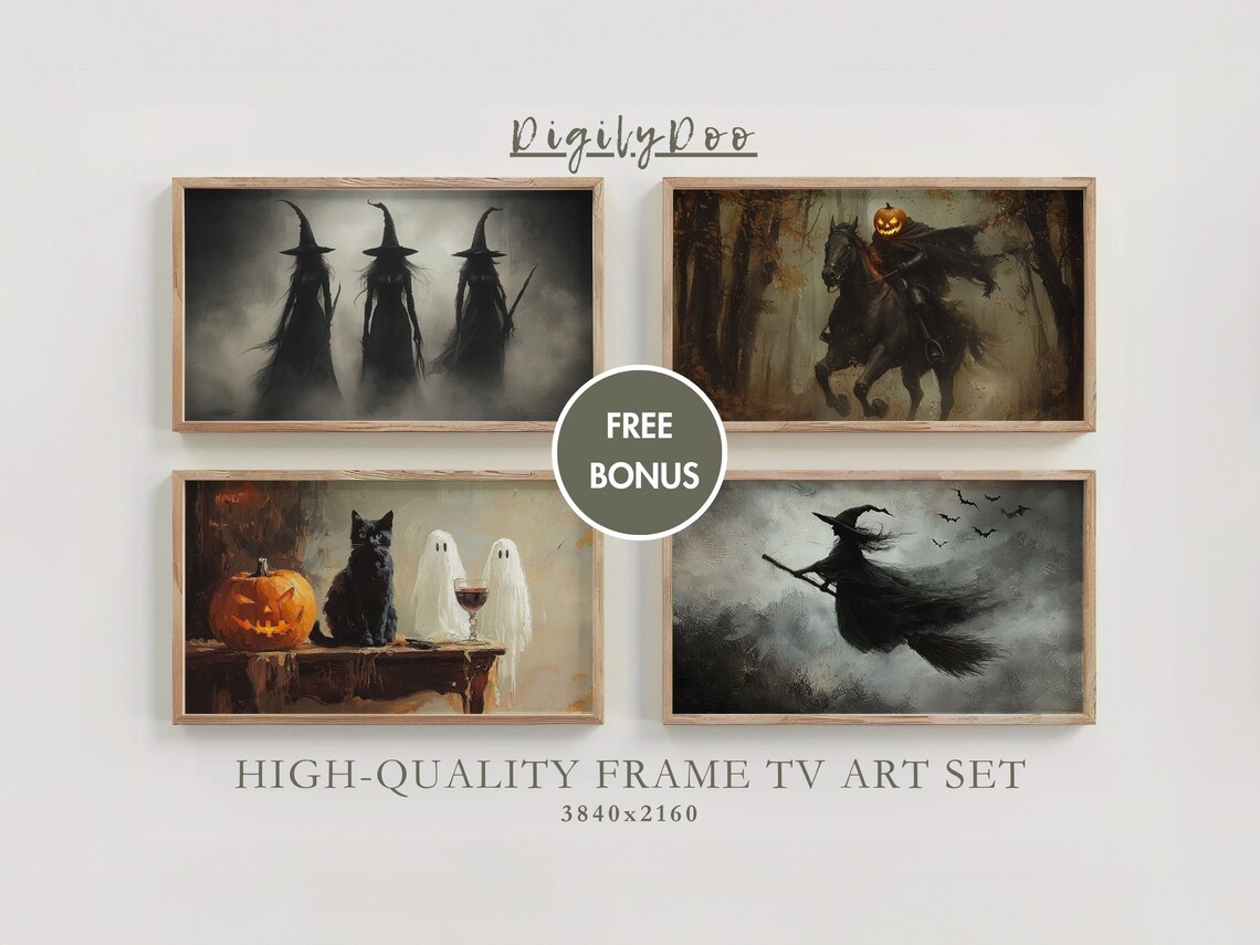 Halloween Frame Tv Art Set Vintage Spooky Witch Paintings Rustic Ghost Decor Moody Wallpaper Dark Academia Screensaver