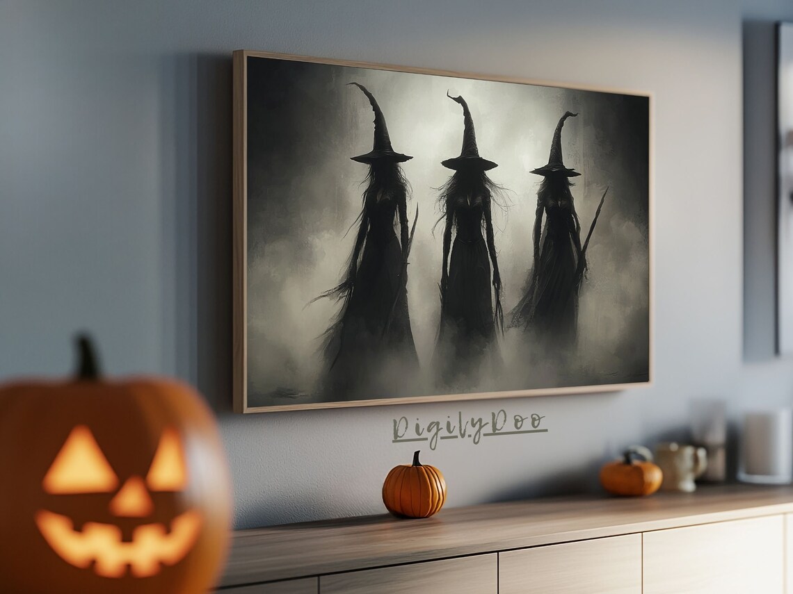Vintage Witch Sisters Halloween Art Print - Image 3