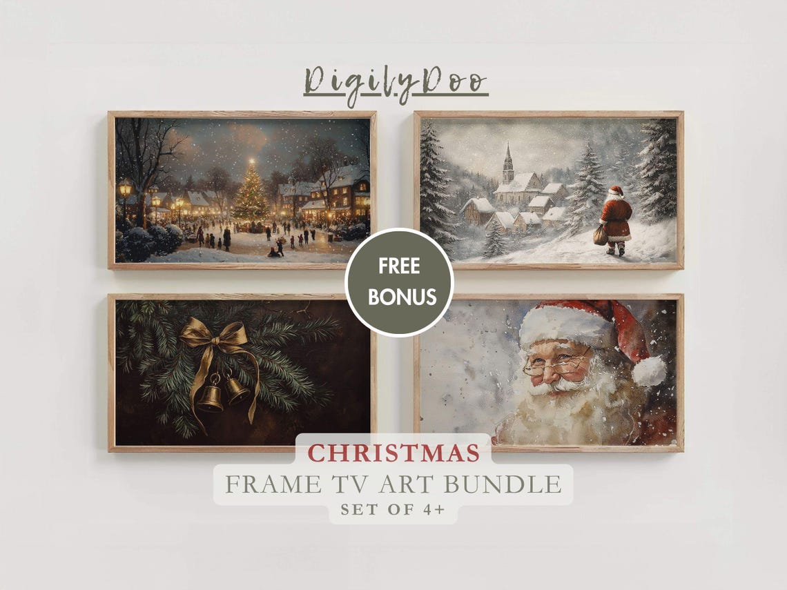 Christmas Bundle Set of 4 Santa Village Winter Artwork Poster