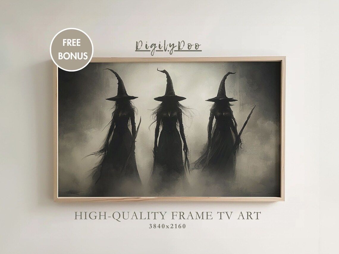 Vintage Witch Sisters Halloween Art Print