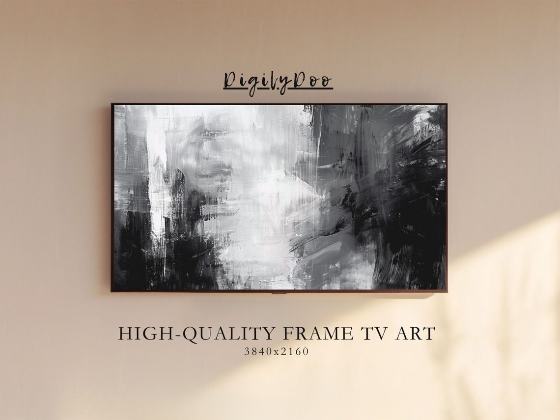 Black White Cream Abstract Ink Brushstroke Moody Modern Poster