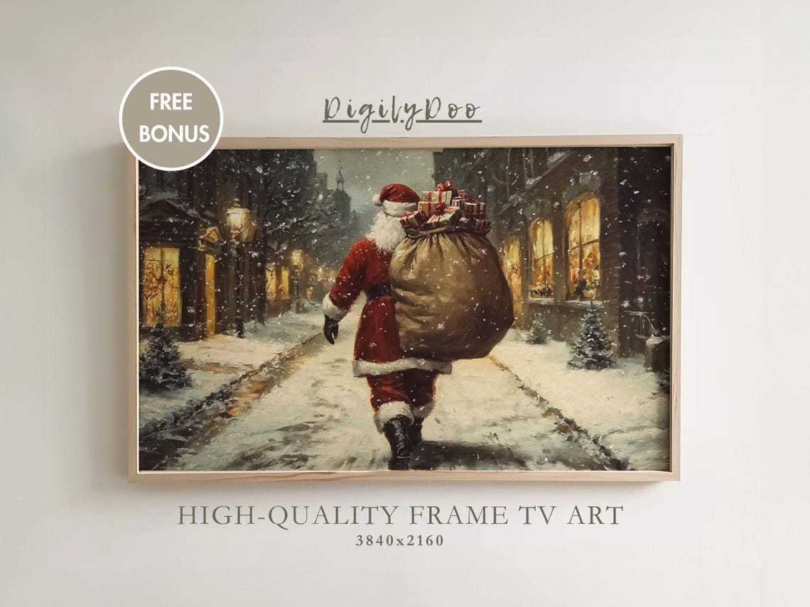 Vintage Christmas Frame Tv Art Winter Santa Tv Decor Santa Claus On Christmas Eve Painting Holiday Screensaver
