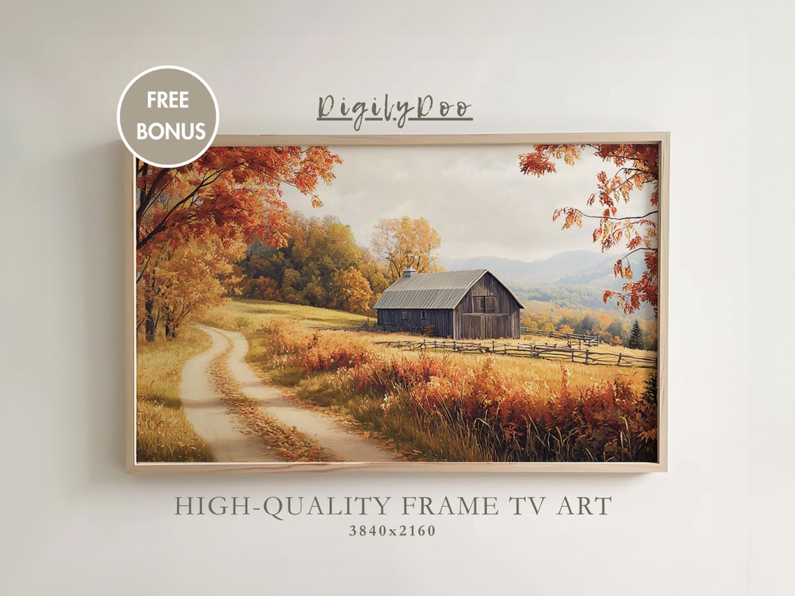 Autumn Barn Country Road Fall Foliage Landscape Frame TV Print