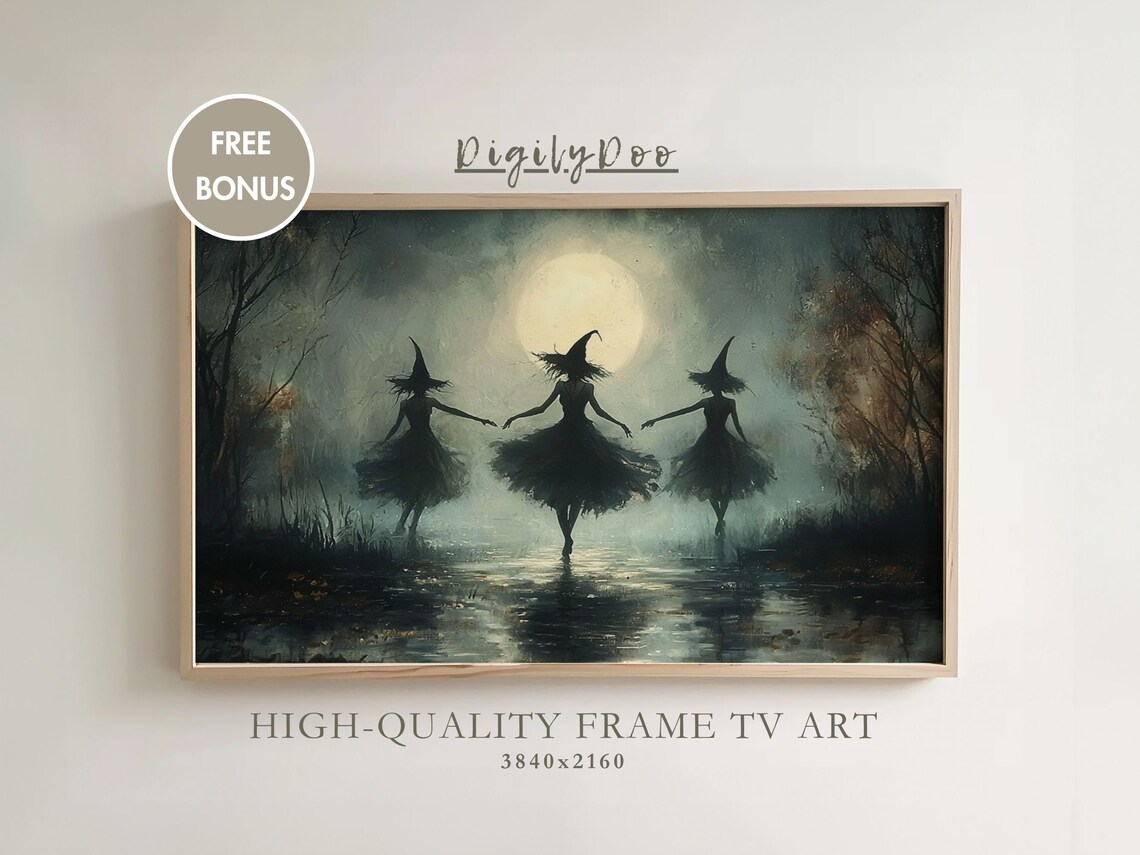 Halloween Witch Sisters Vintage Art Print