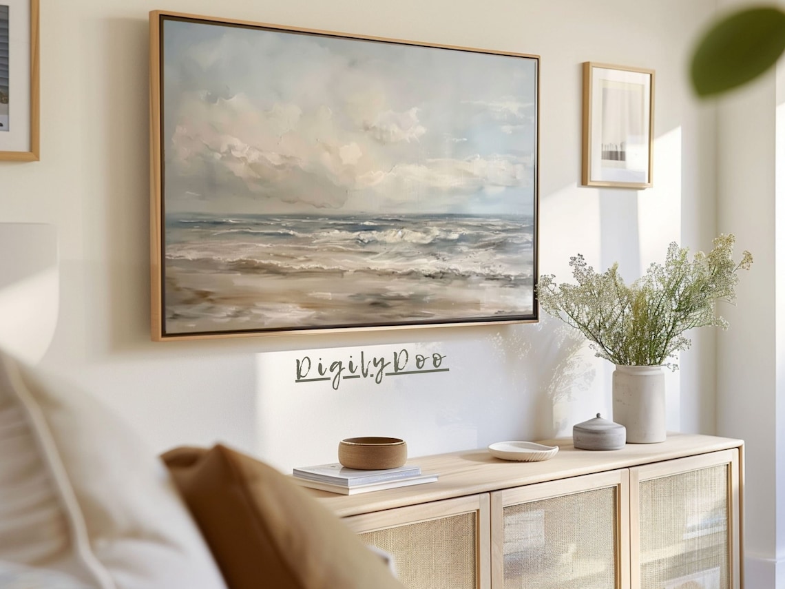 Coastal Ocean Beach Seascape Painting, Vintage Style - Image 2