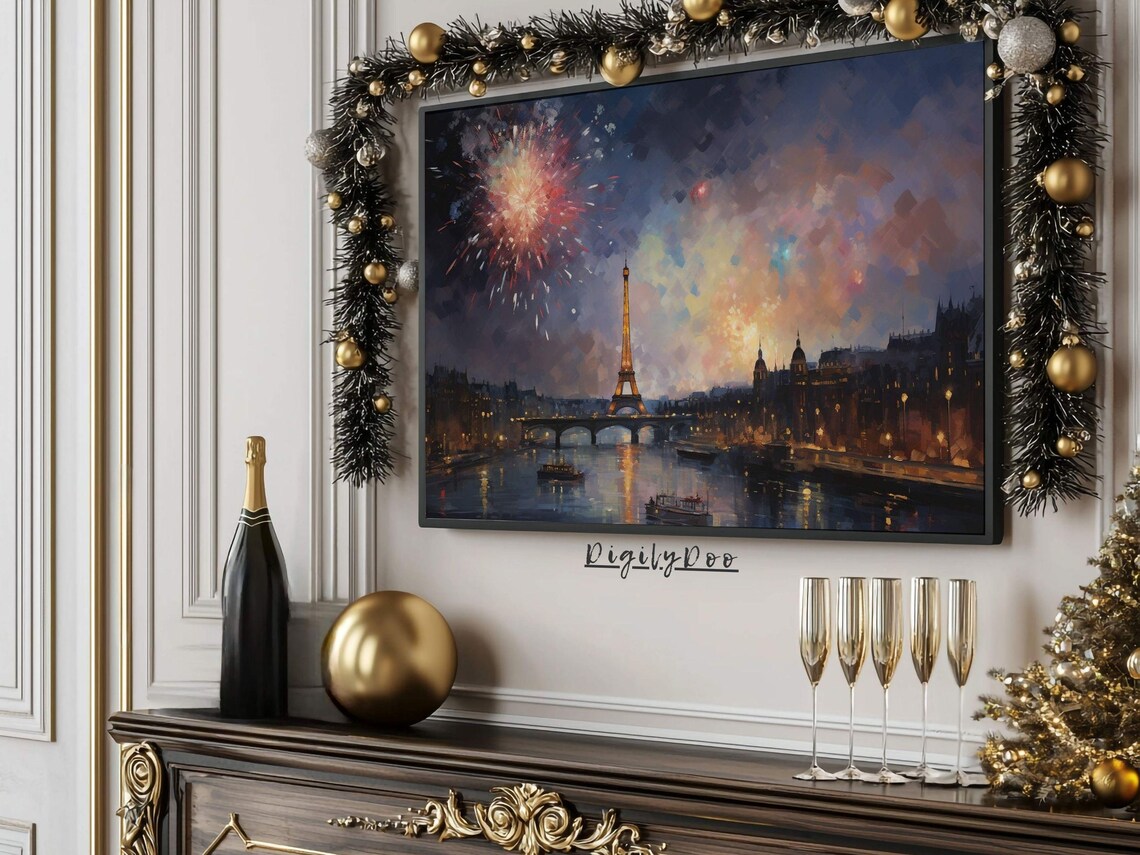 Vintage Paris Fireworks New Year 2025 Travel Poster - Image 3
