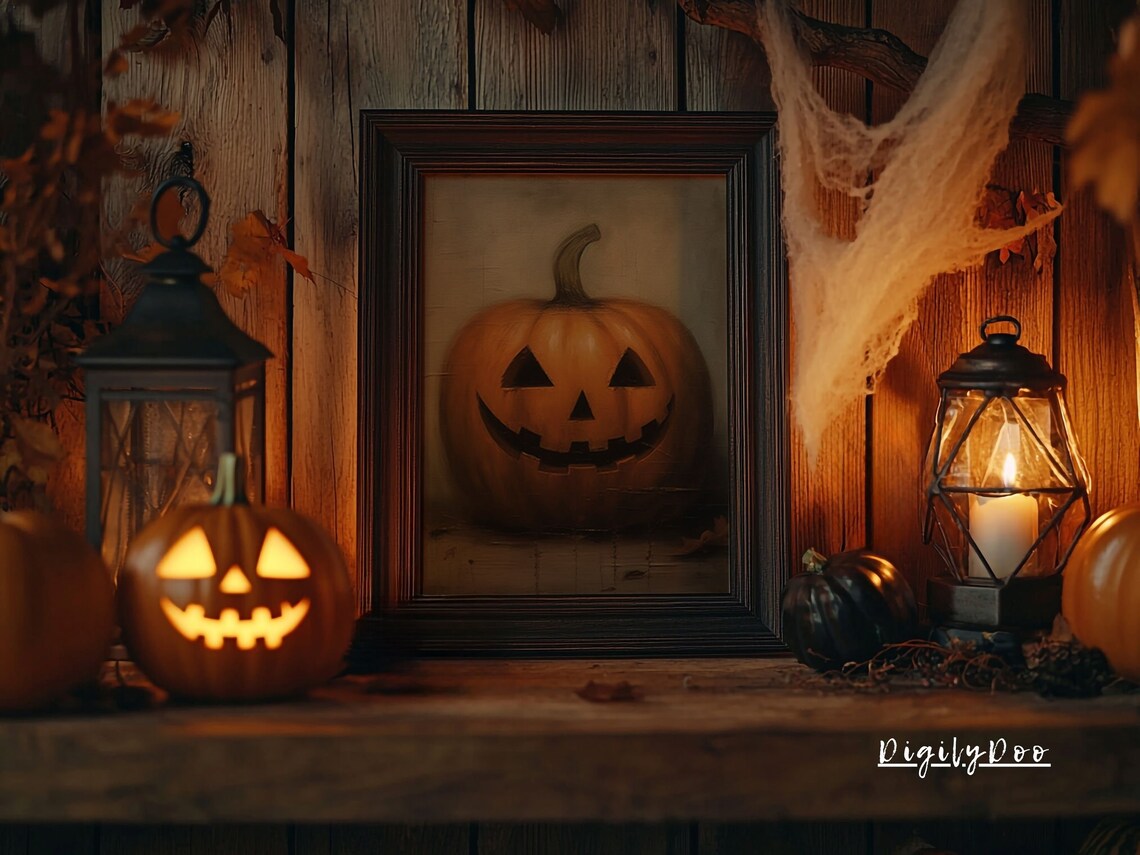 Jack O Lantern Halloween Print, Primitive Rustic Pumpkin - Image 2