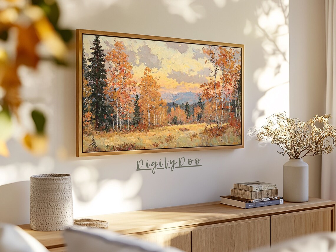 Autumn Trees Landscape Painting, Rustic Forest Decor - Image 3