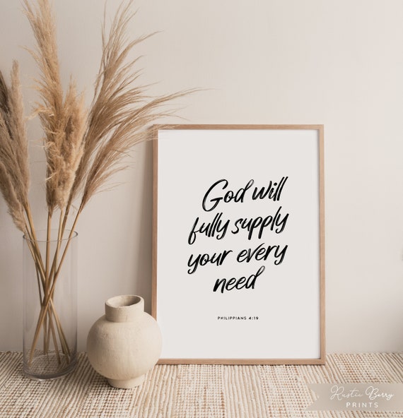 Philippians 419 Bible Quote Wall Art God Will Fully Supply Your Every Need Modern Minimalist Bible Verse Instant Download