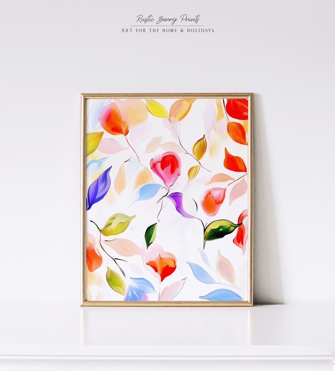 Colorful Falling Leaves Pattern Pink Orange Blue Botanical Wall Art