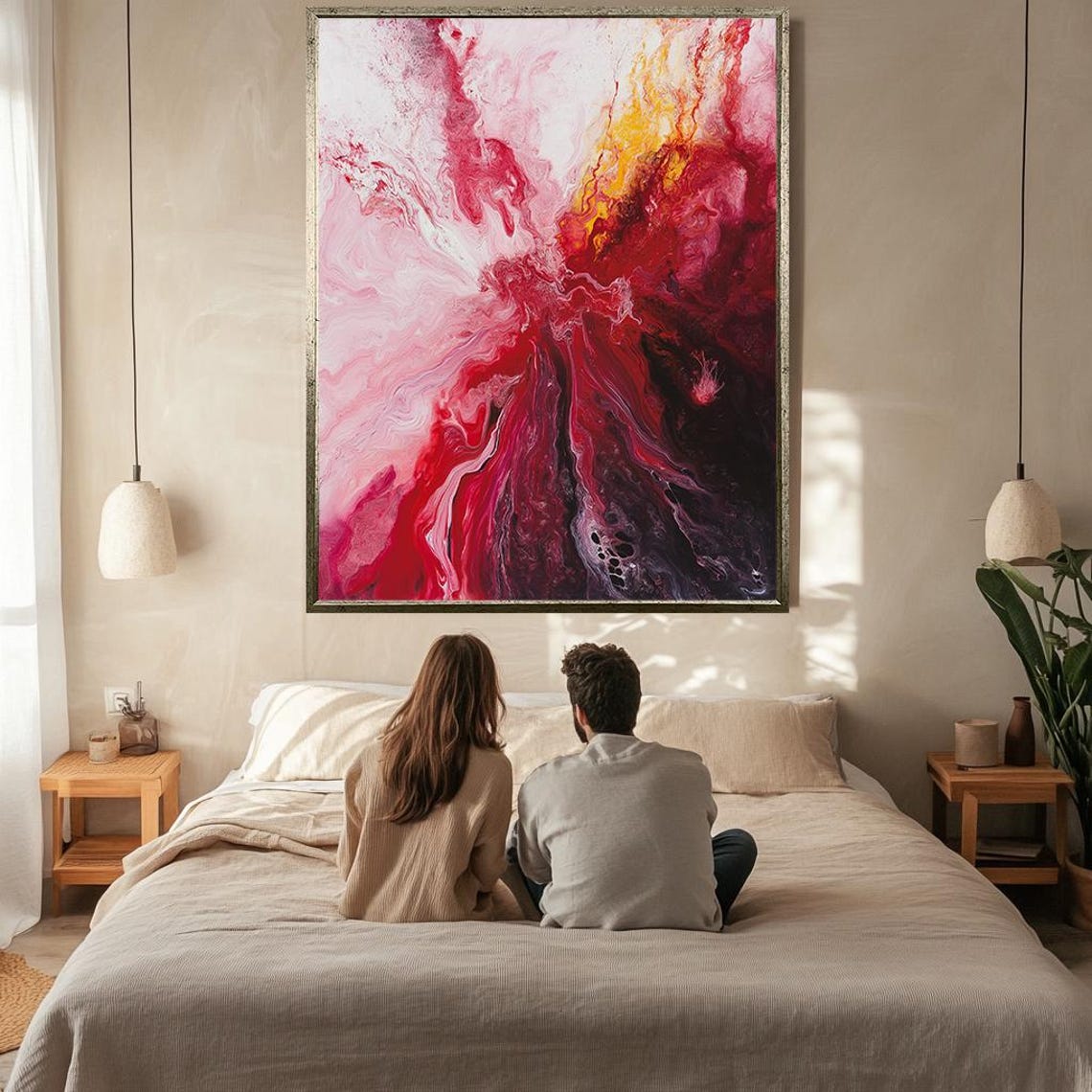 Red Abstract Fluid Art Marble Swirl White Gold Modern Wall Poster - Image 2