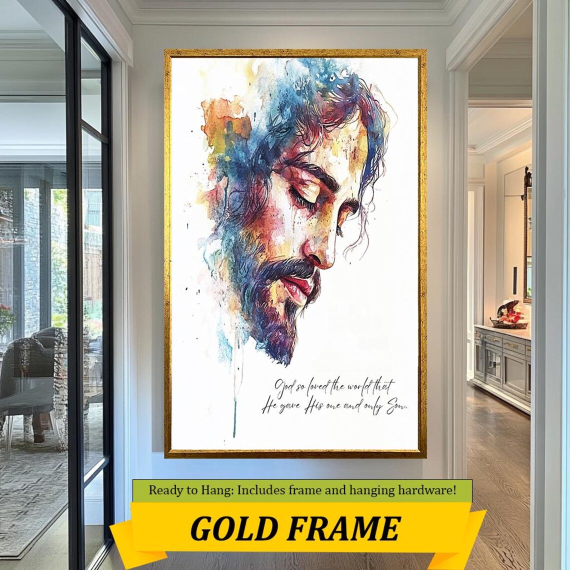 Jesus Christ Watercolor Portrait With Bible Verse John Three Sixteen Poster - Image 5