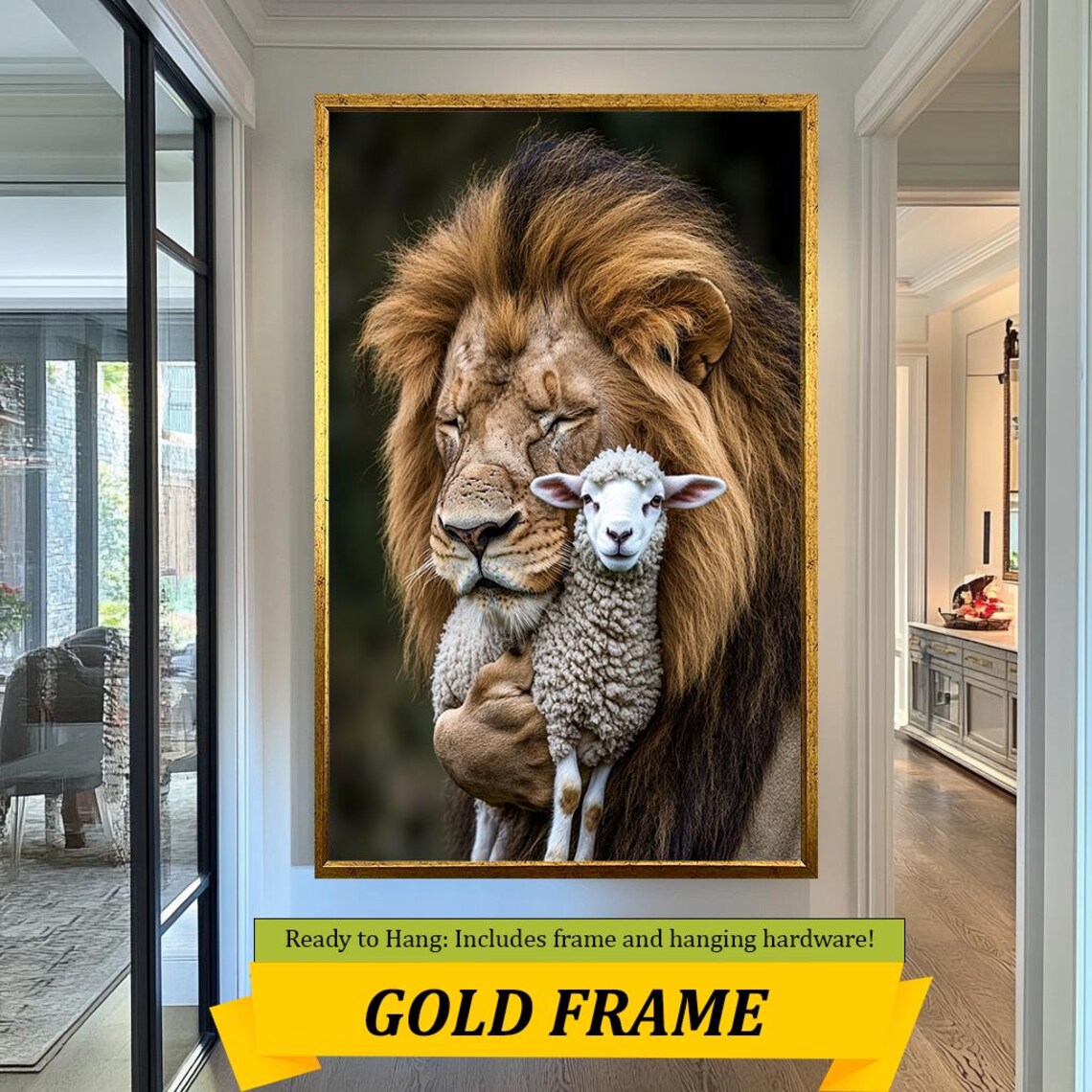 Lion Holding Lamb Gentle Embrace Faith Symbolic Wildlife Portrait Print - Image 5