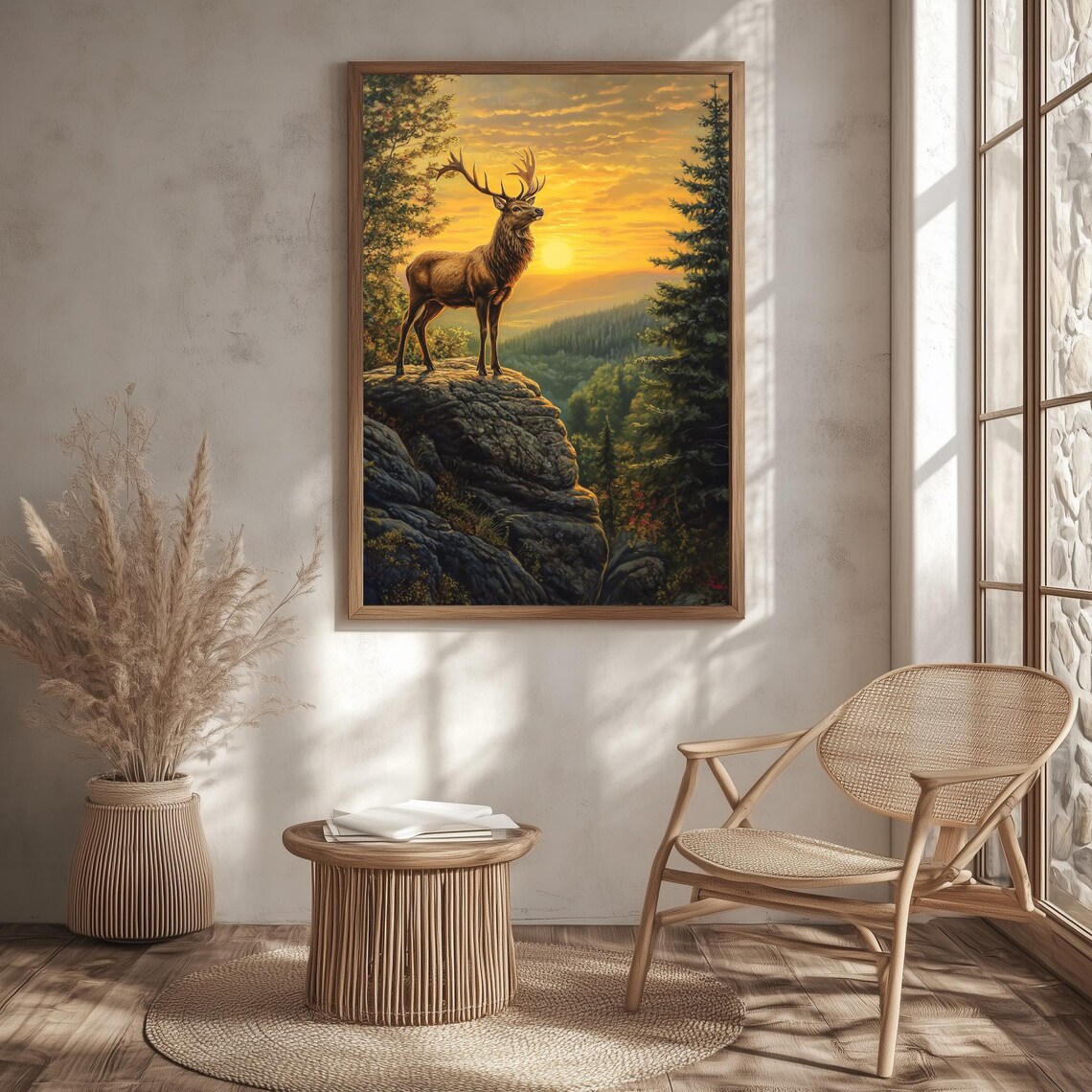Majestic Elk Sunset Mountain Rocky Cliff Scenic Wildlife Nature Poster - Image 5