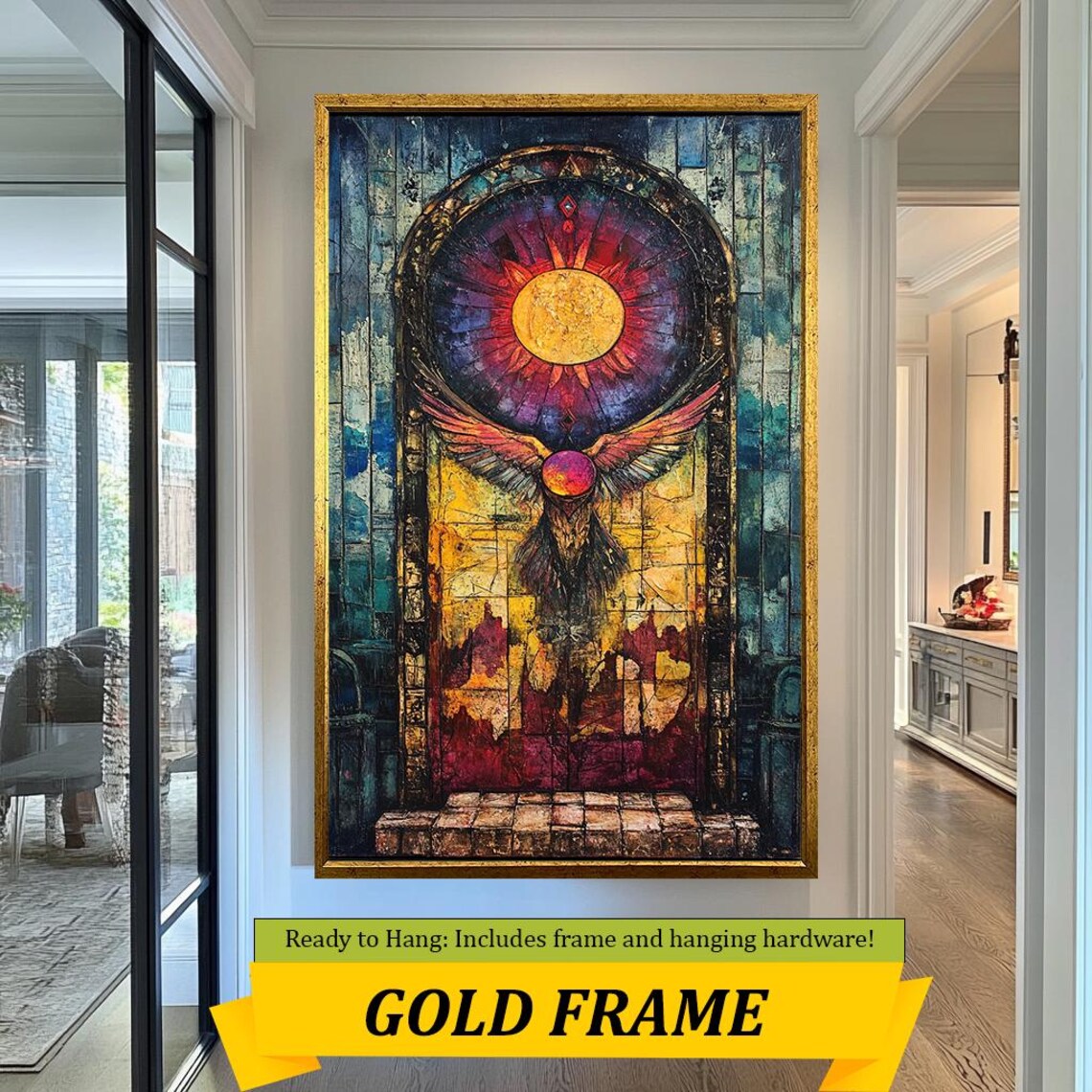 Mystical Sun And Wings Archway Stained Glass Vibrant Mosaic Wall Art - Image 5