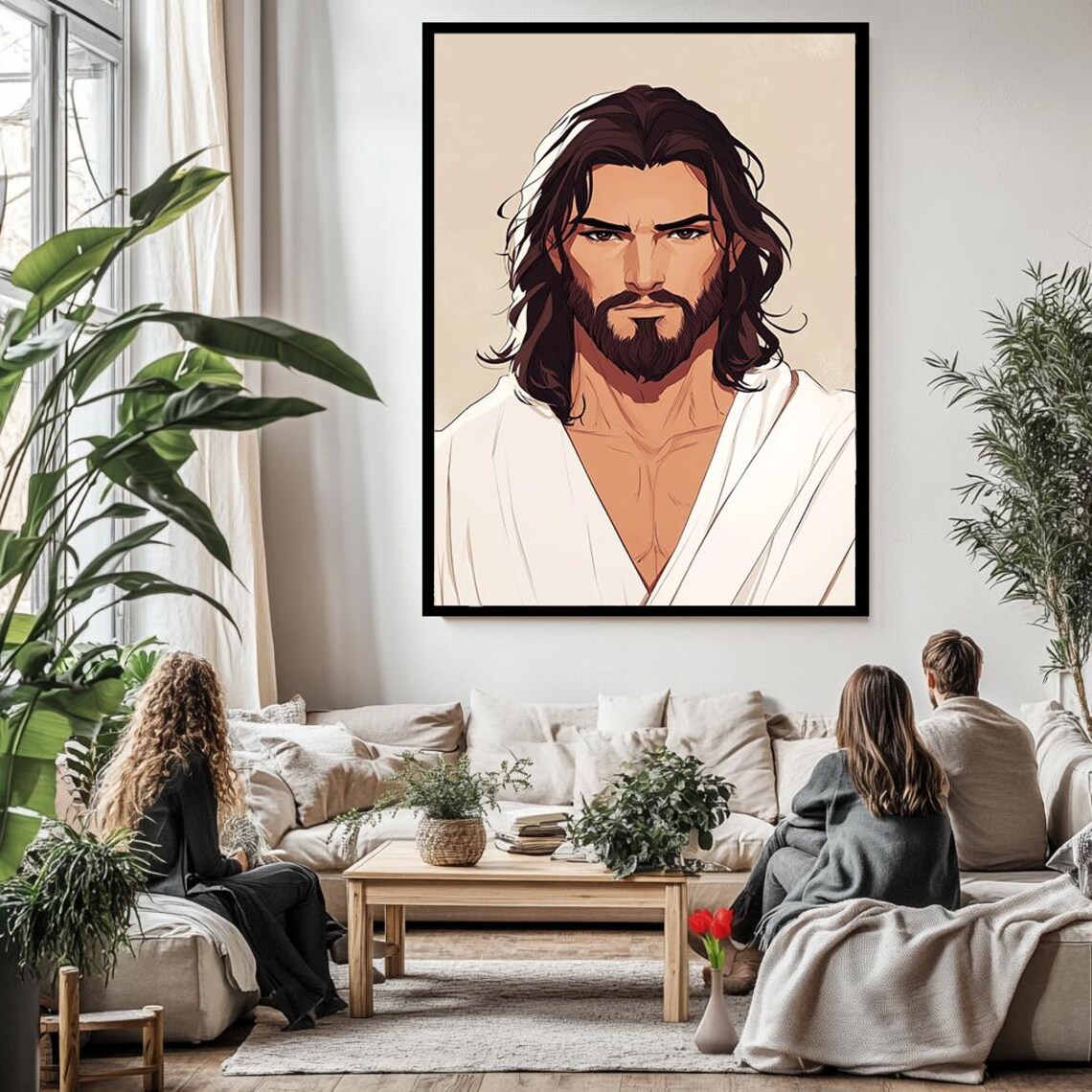 Jesus Christ Minimalist Illustration Portrait Modern Spiritual Wall Art Poster - Image 3