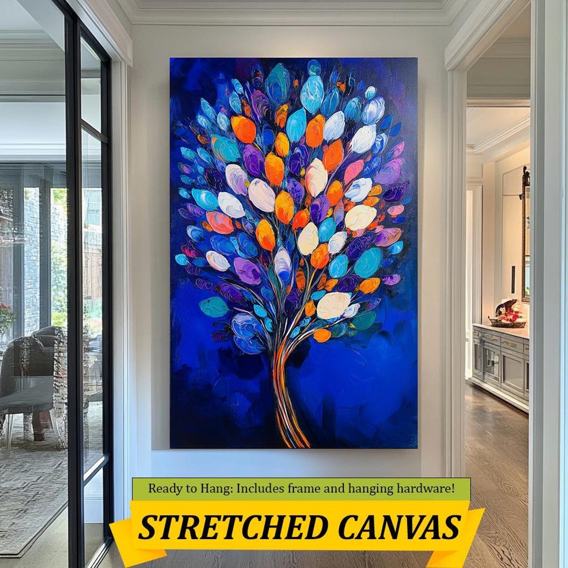 Vibrant Abstract Tree Art Bold Colorful Leaves Painting Modern Textured Nature Artwork Unique Wall Decor For Home - Image 3