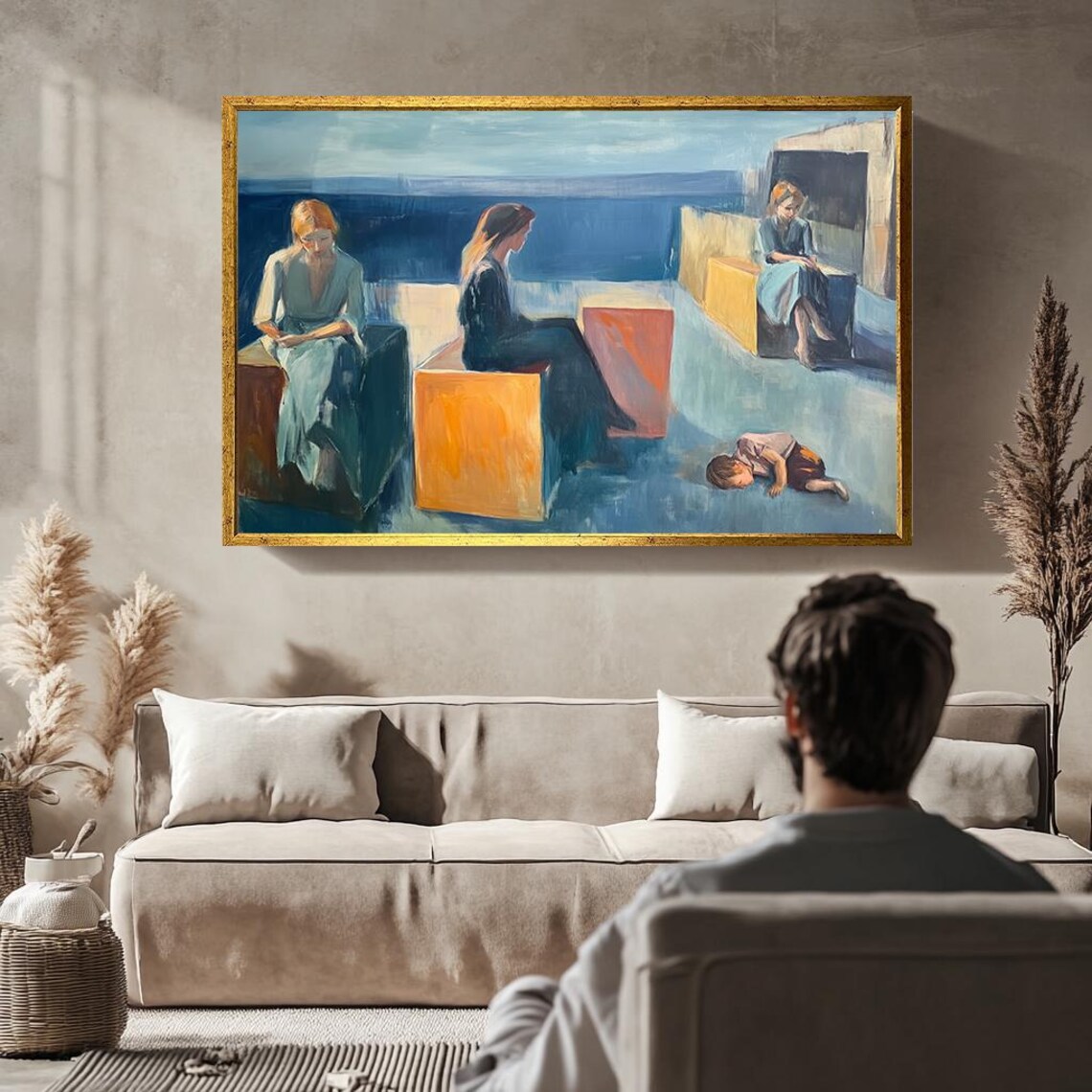 Women And Child By The Sea Figurative Minimalist Abstract Poster - Image 5